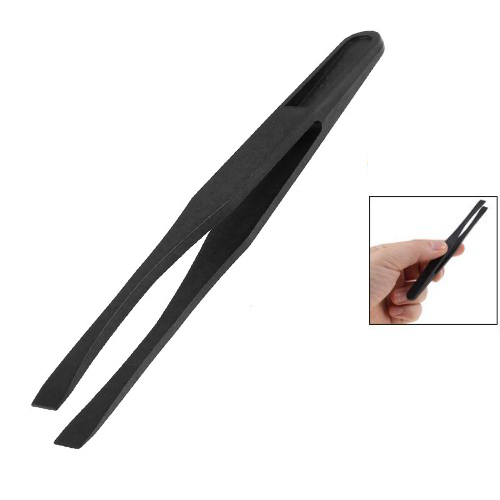 115mm Long Flat Tip Black Plastic Antistatic Tweezers 3 Pcs